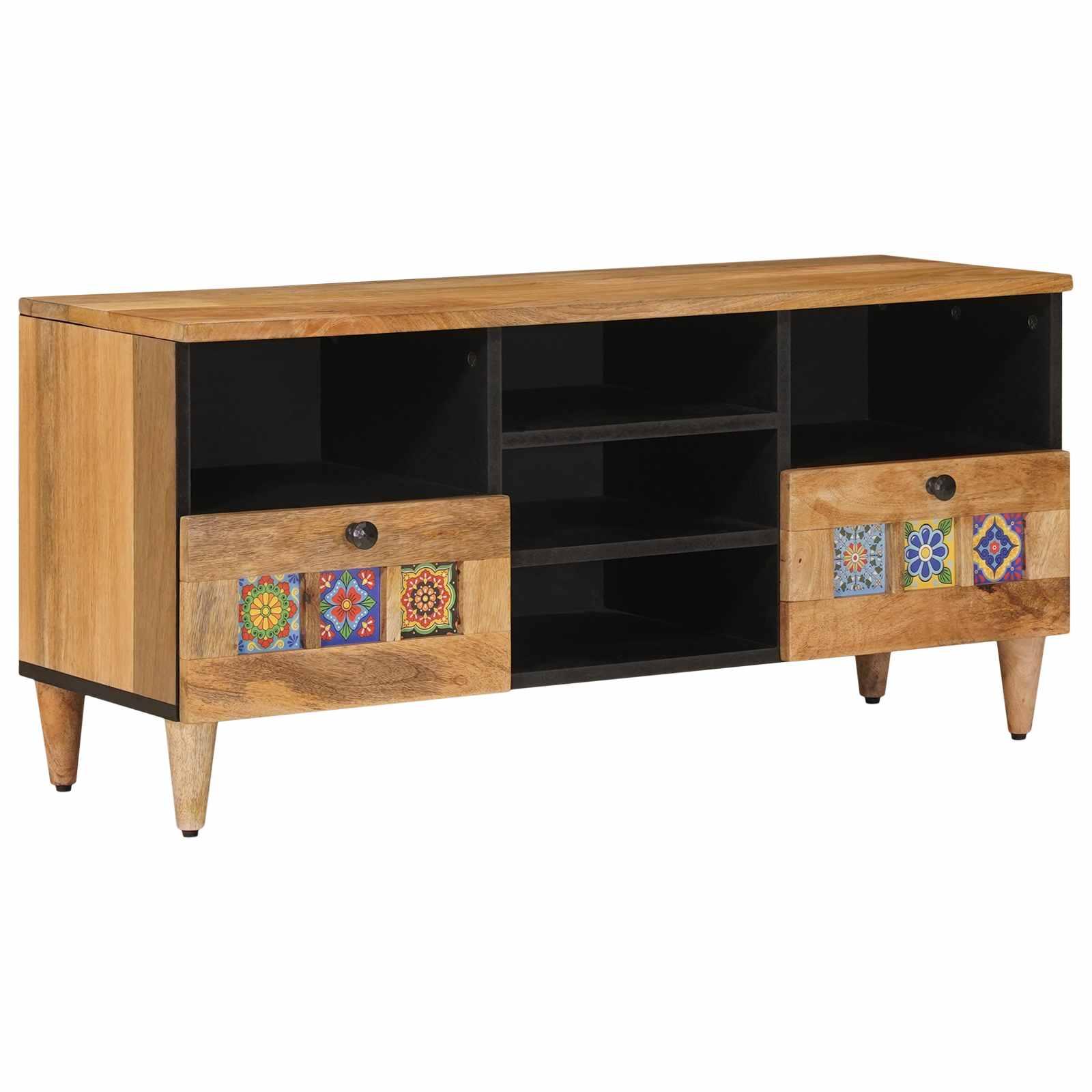TV-bord med hylder - natur, 100 × 33 × 46 cm i massivt mangotræ