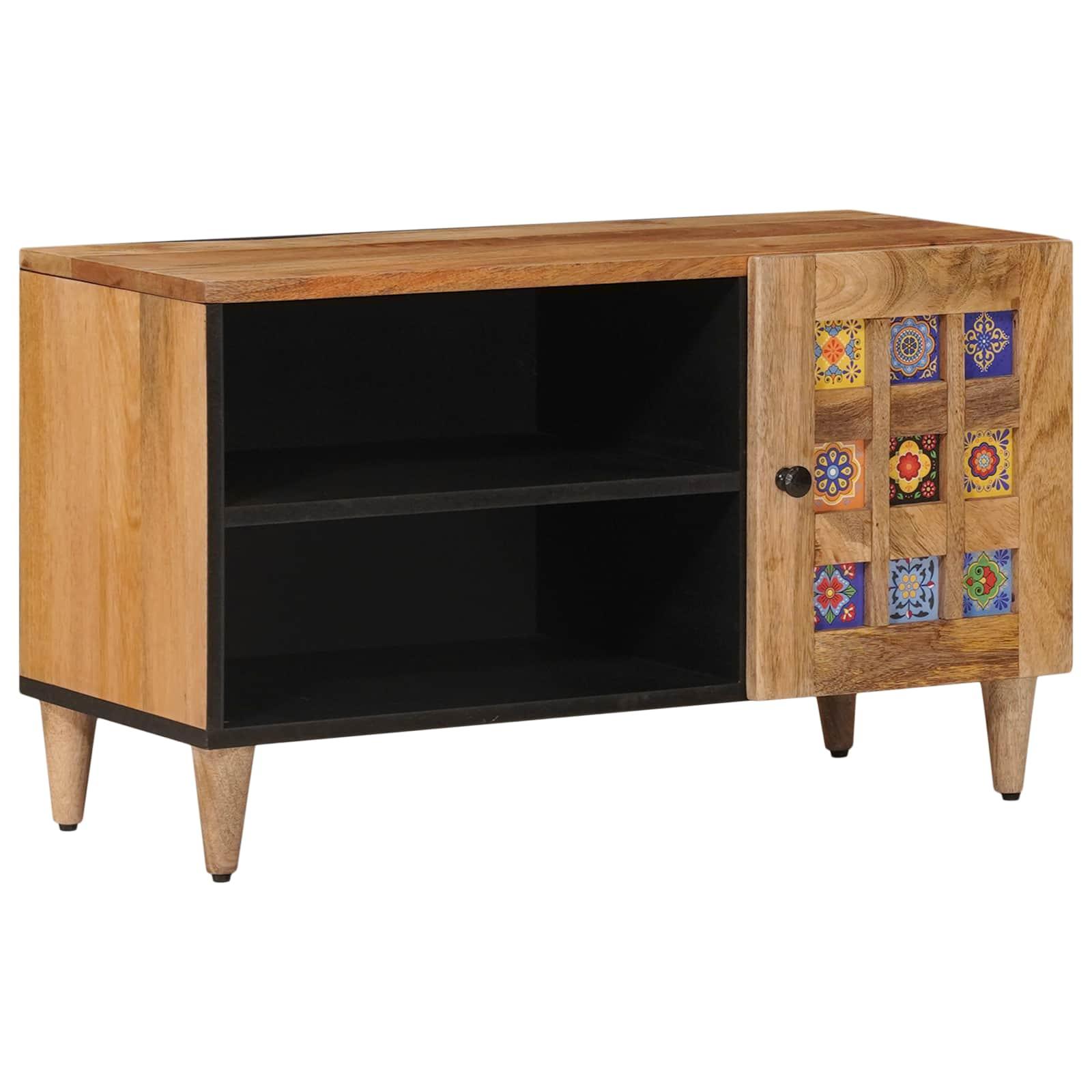 TV-skab med dør Naturfarvet 80 x 31,5 x 46 cm Massivt mangotræ