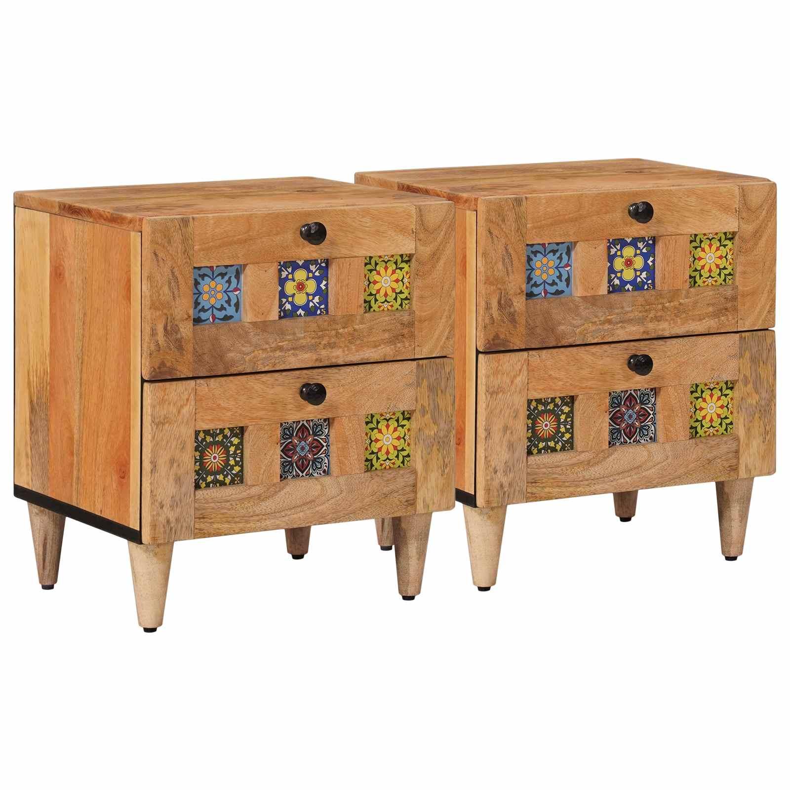 Natskab 2 stk Naturfarvet 40 x 33,5 x 46 cm Massivt mangotræ