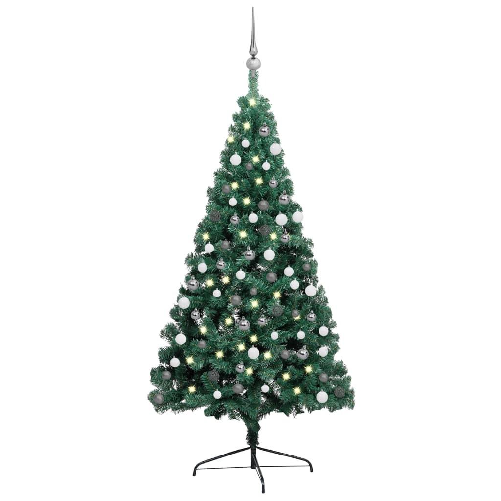 Se Kunstigt halvt juletræ med lys og kuglesæt 120 cm grøn hos Boligcenter.dk