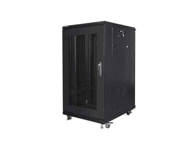Lanberg FF01 series - Rack kabinet - 600 x 800, flad pakke, med netdør - med 4 køleblæsere - fritstående, gulvstående - sort, RAL 9004 - 22U - 19