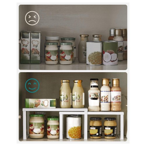 Skabshylder til køkken, 4 stk. stabelbare – udvidbart sæt, hvid/sølv (UKCS01WT)