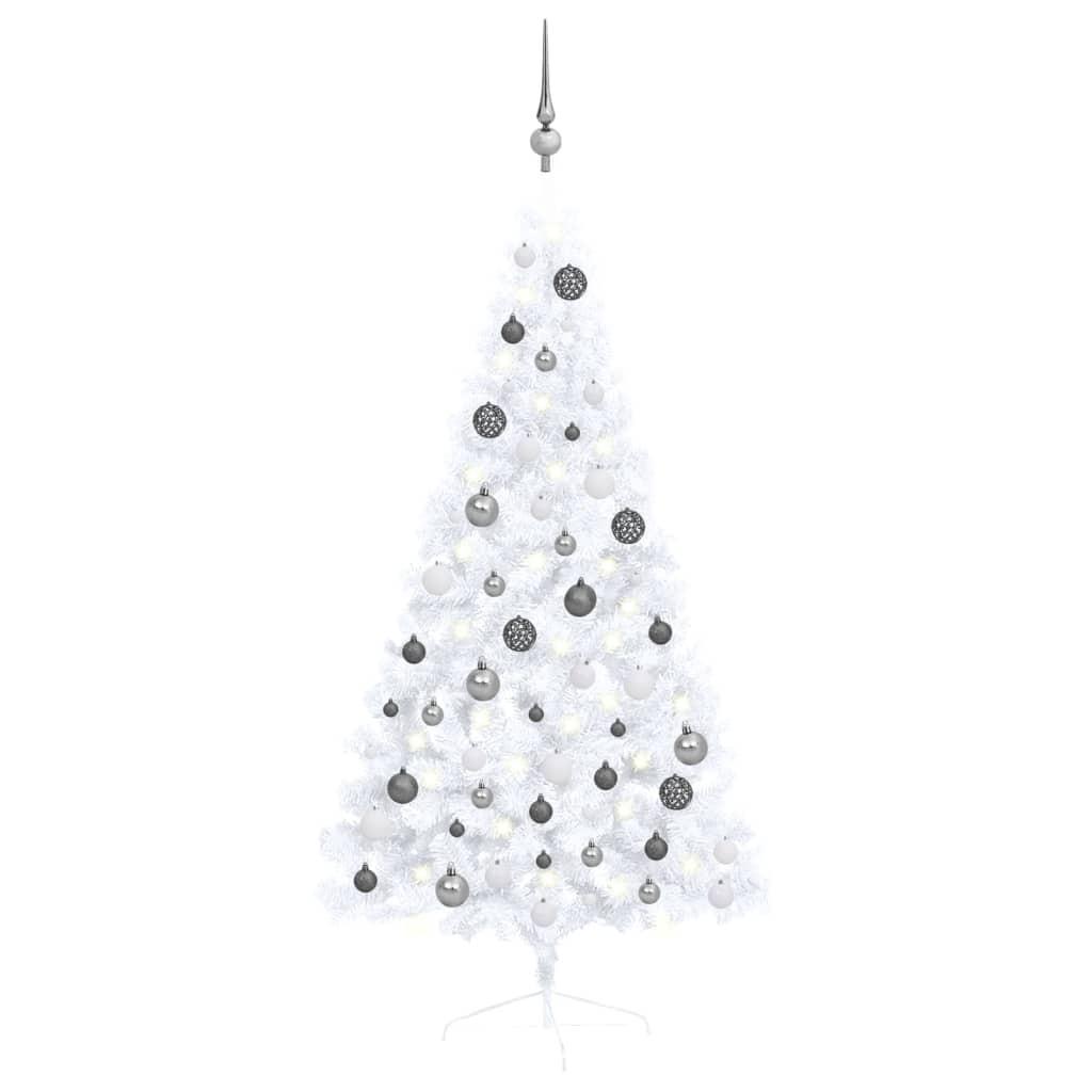 Se Kunstigt halvt juletræ med lys og kuglesæt 150 cm hvid hos Boligcenter.dk