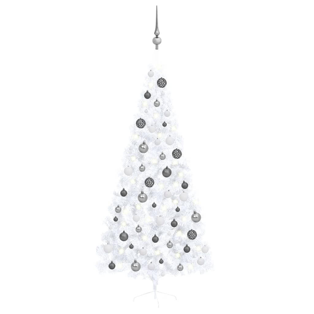 Se Kunstigt halvt juletræ med lys og kuglesæt 210 cm hvid hos Boligcenter.dk