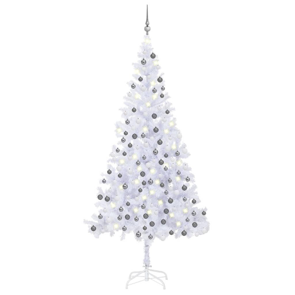 Kunstigt juletræ med lys og kuglesæt 240 cm hvid