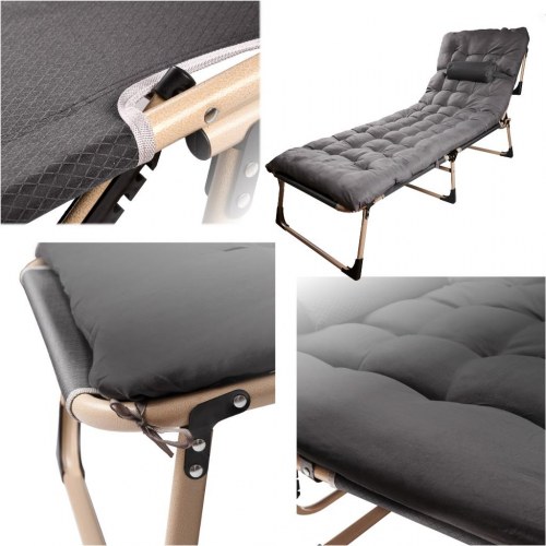 Sammenklappelig feltseng 193 cm – mørkegrå med puder