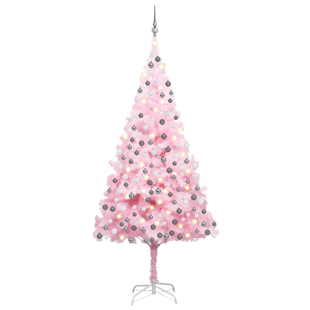 Kunstigt juletræ med lys og kuglesæt 210 cm PVC lyserød
