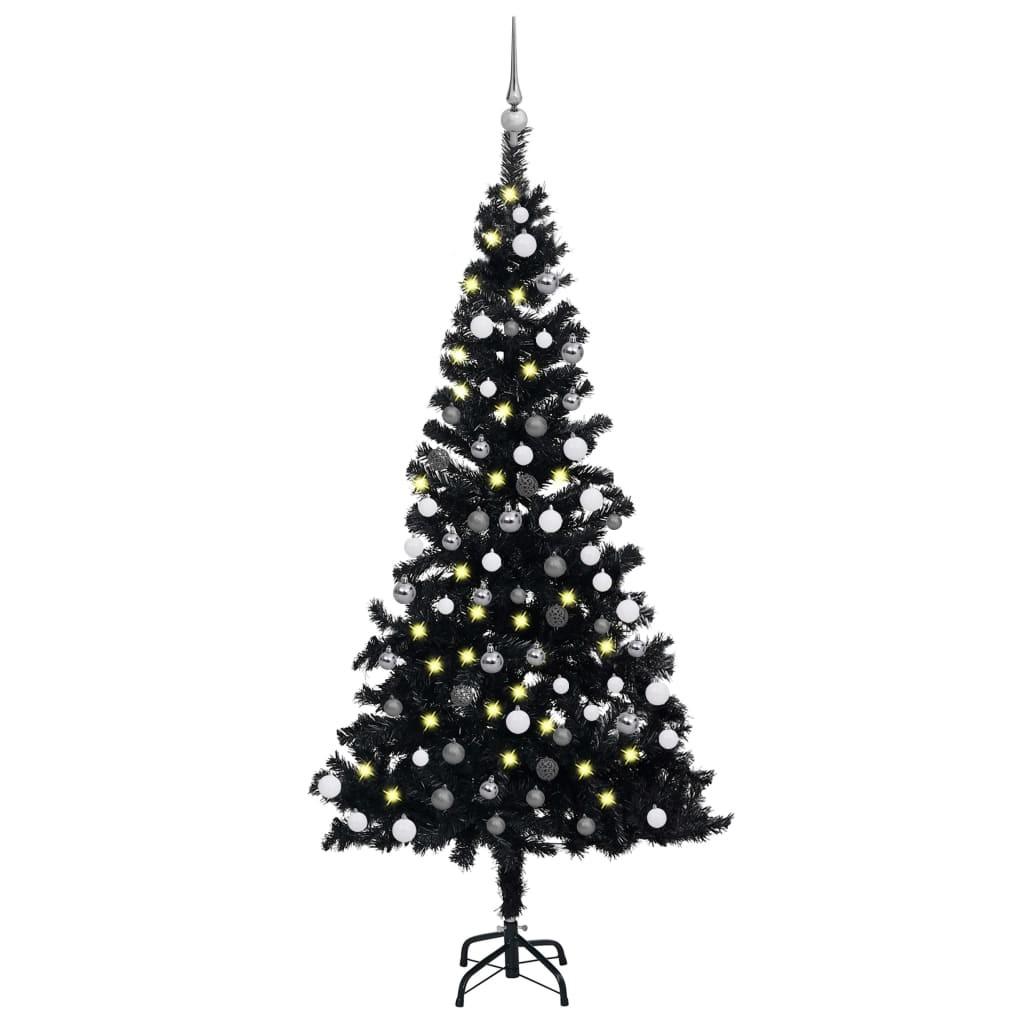 Se Kunstigt juletræ med lys og kuglesæt 150 cm PVC sort hos Boligcenter.dk