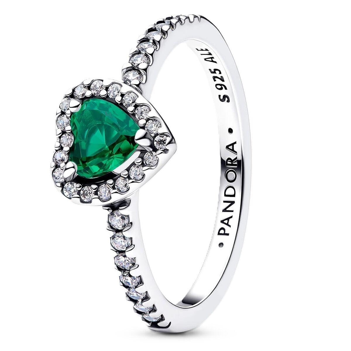 Pandora ring i sterlingsølv med grøn sten - str. 14 (198421C07-54)