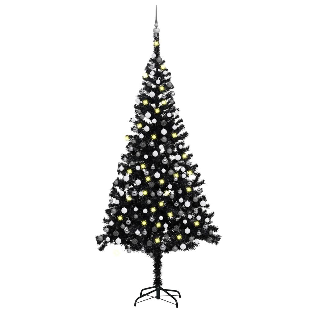 Kunstigt juletræ med lys og kuglesæt 240 cm PVC sort