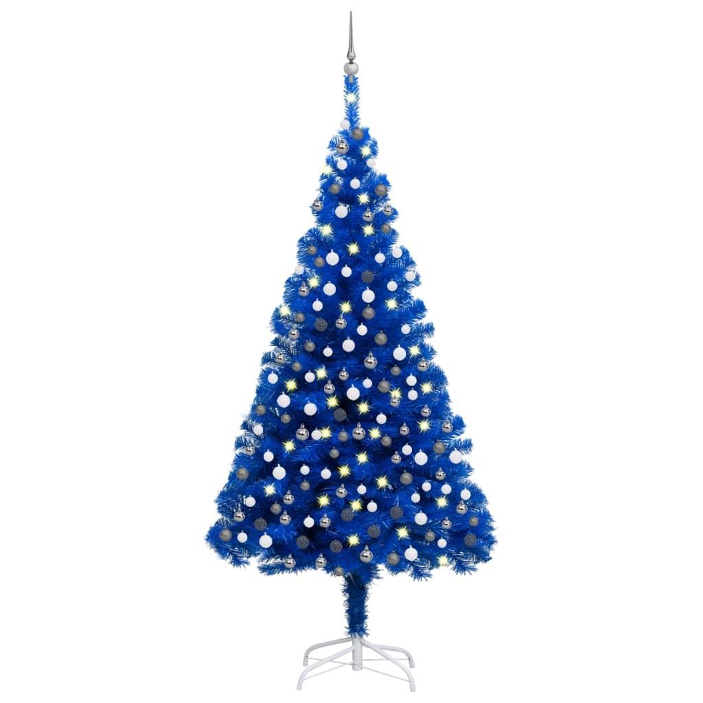 Kunstigt juletræ med lys og kuglesæt 210 cm PVC blå