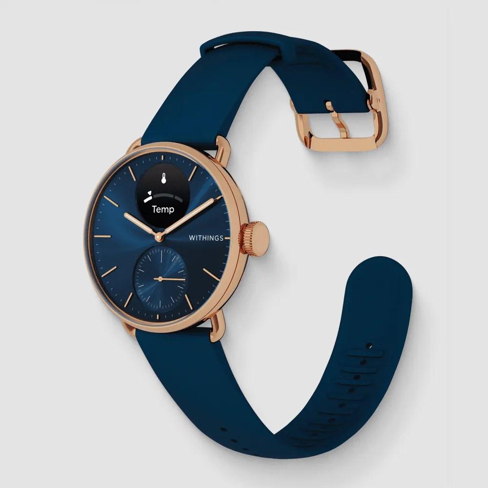 Withings ScanWatch 2 - 38 mm hybrid-smartwatch, OLED 0,63", rosaguld/blå, GPS billede
