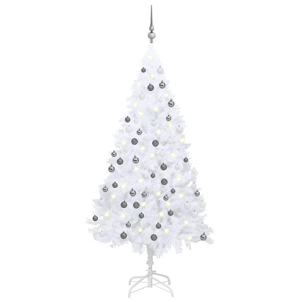 Billede af Kunstigt juletræ med lys og kuglesæt 120 cm PVC hvid