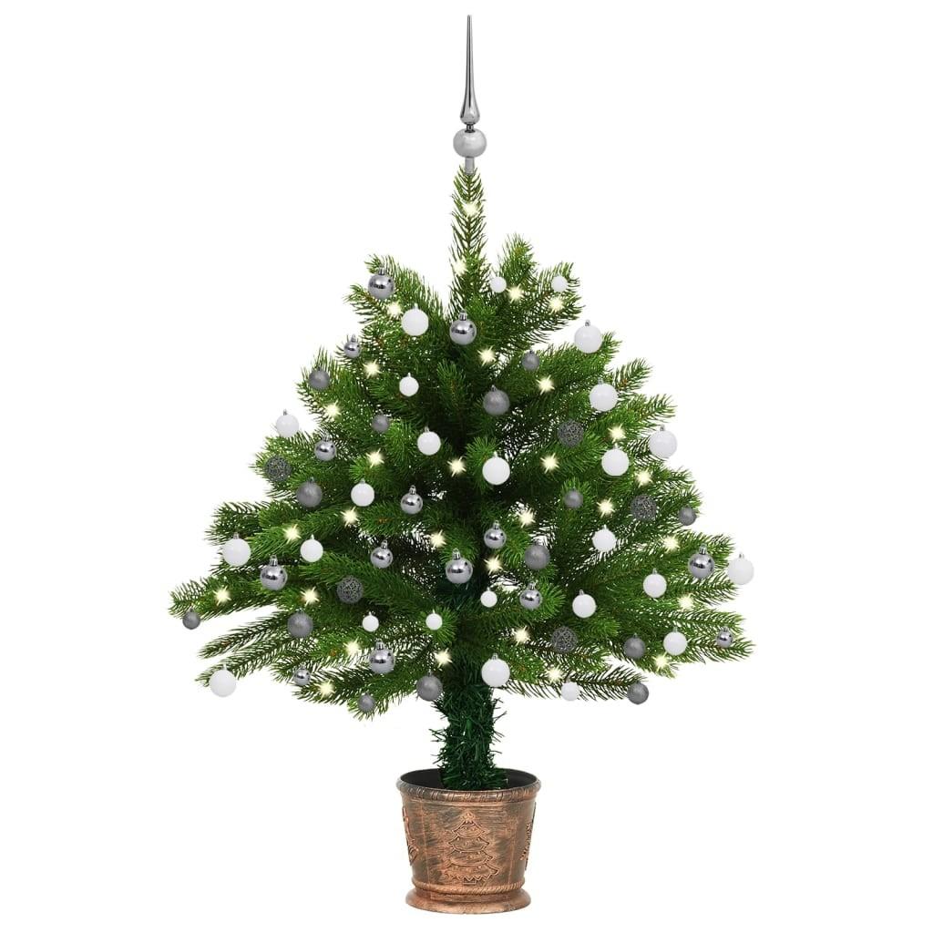Kunstigt juletræ med lys og kuglesæt 65 cm grøn