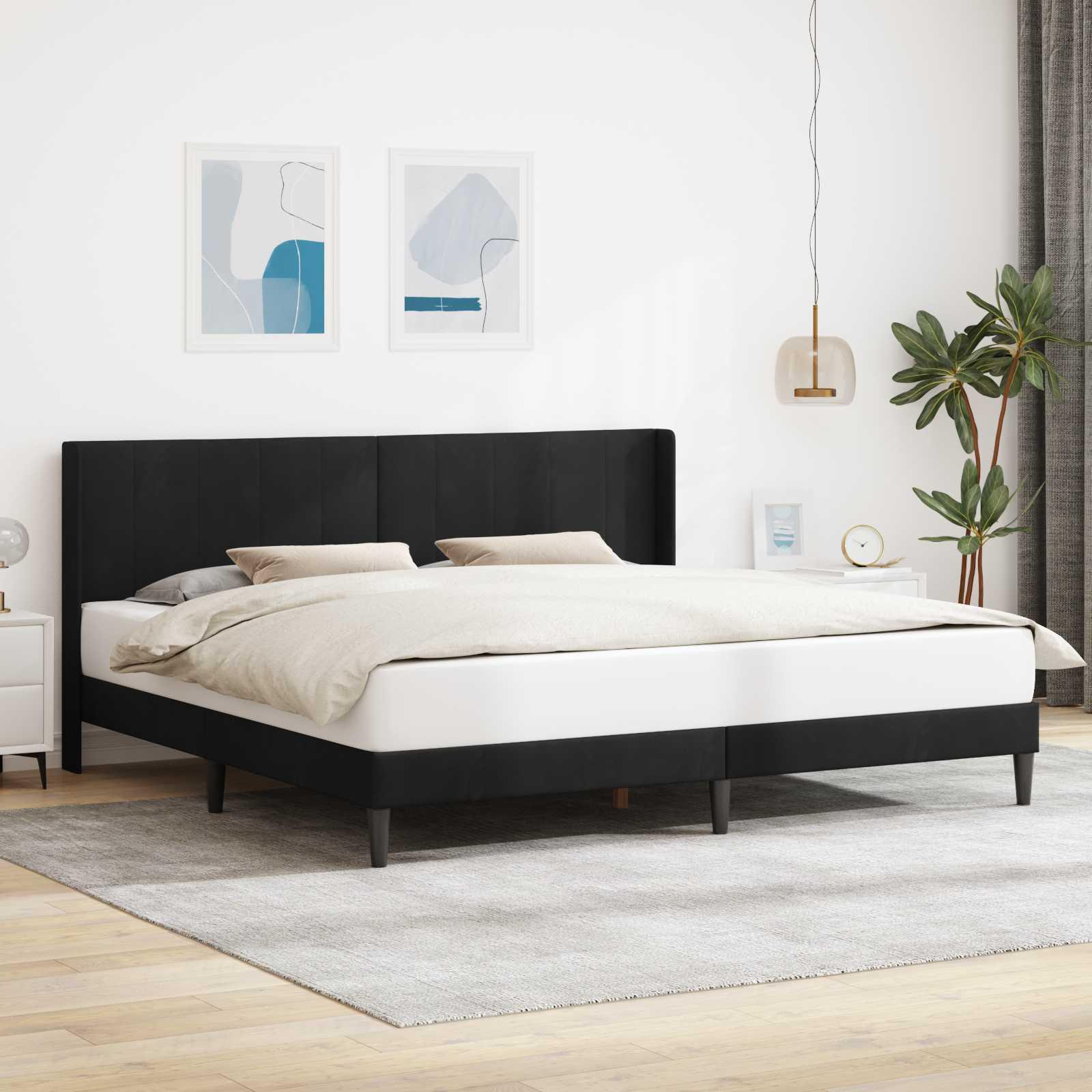 Sengestel Med Hovedgærde Fløjl - Sort / 180 x 200 cm