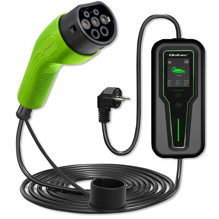 Qoltec mobil EV-lader 2-i-1 Type 2 - 3,5 kW, 230 V, LCD, bærbar/wallbox, 5 m billede