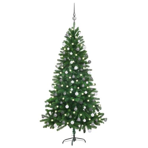 Kunstigt juletræ med lys og kuglesæt 150 cm grøn