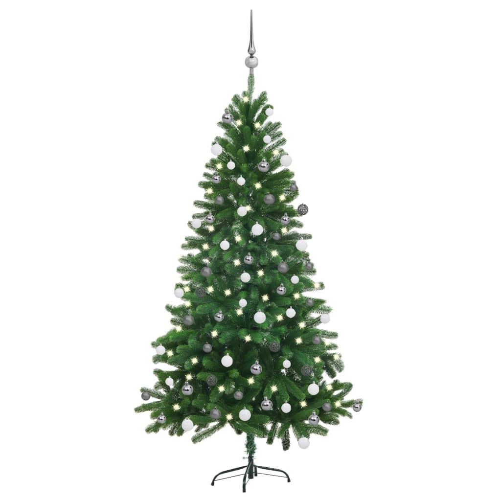 Kunstigt juletræ med lys og kuglesæt 150 cm grøn