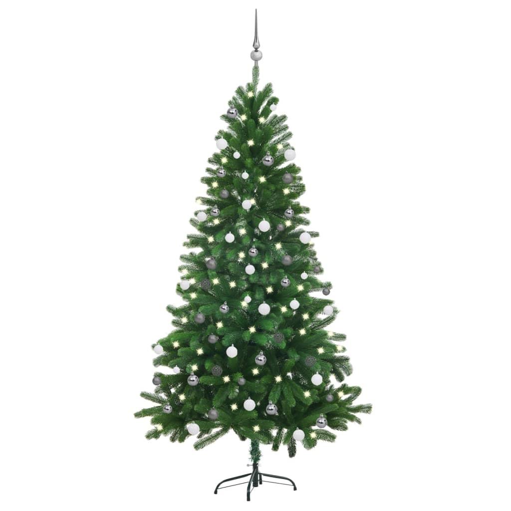 Kunstigt juletræ med lys og kuglesæt 180 cm grøn