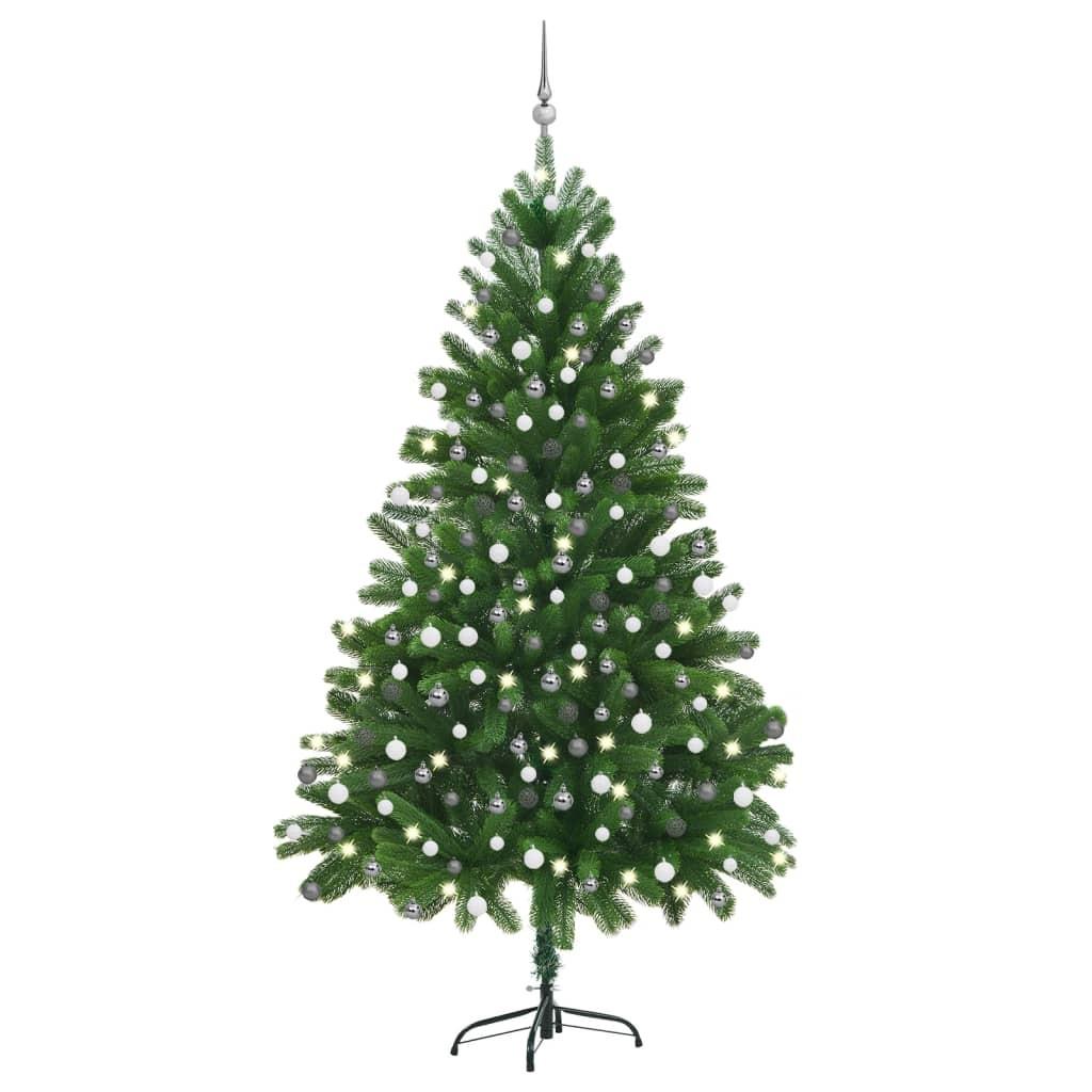 Kunstigt juletræ med lys og kuglesæt 210 cm grøn
