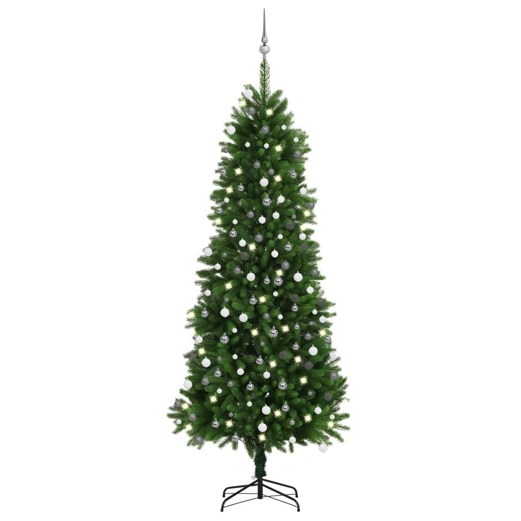 Billede af Kunstigt juletræ med lys og kuglesæt 240 cm grøn