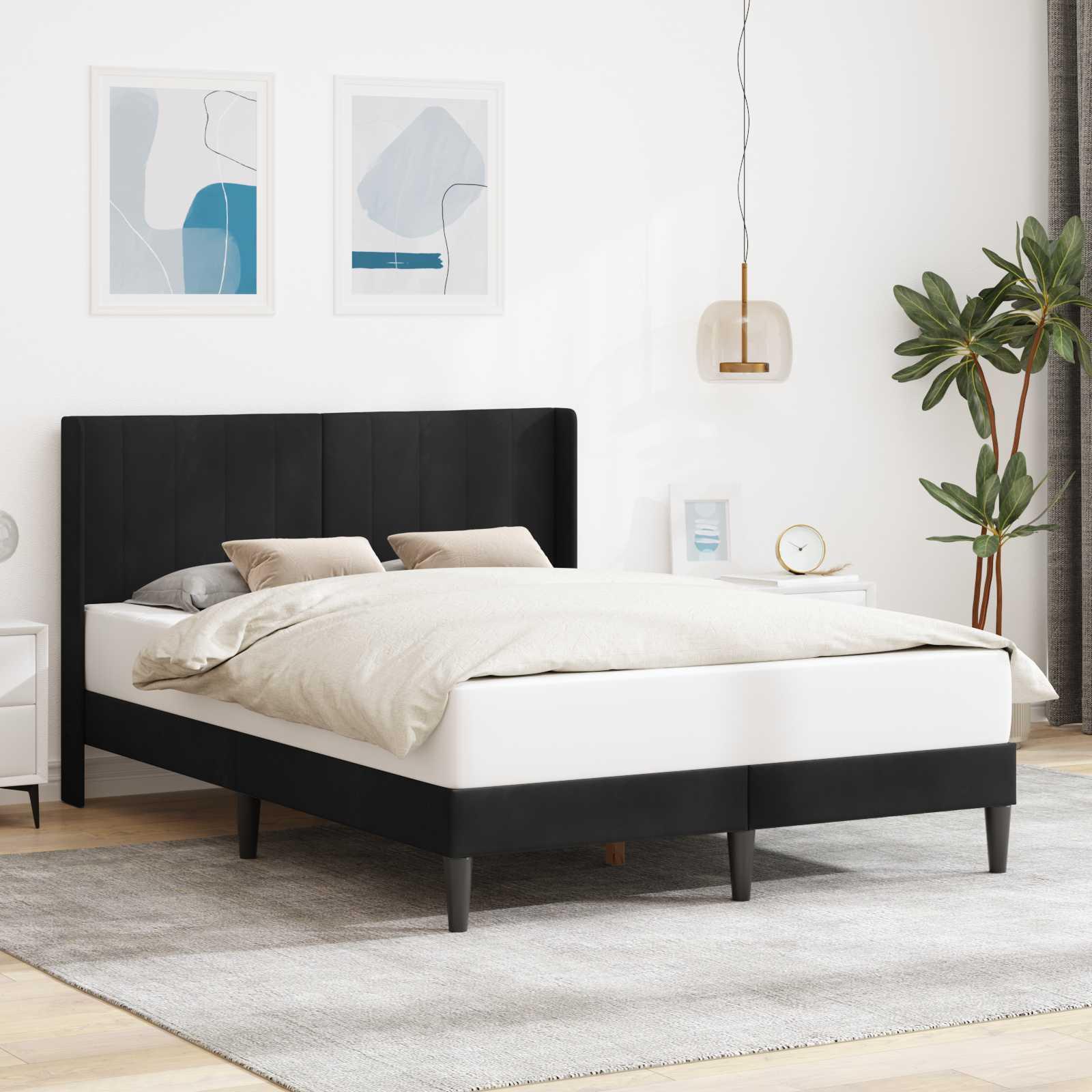 Sengestel med hovedgærde Sort 140 x 190 cm Fløjl