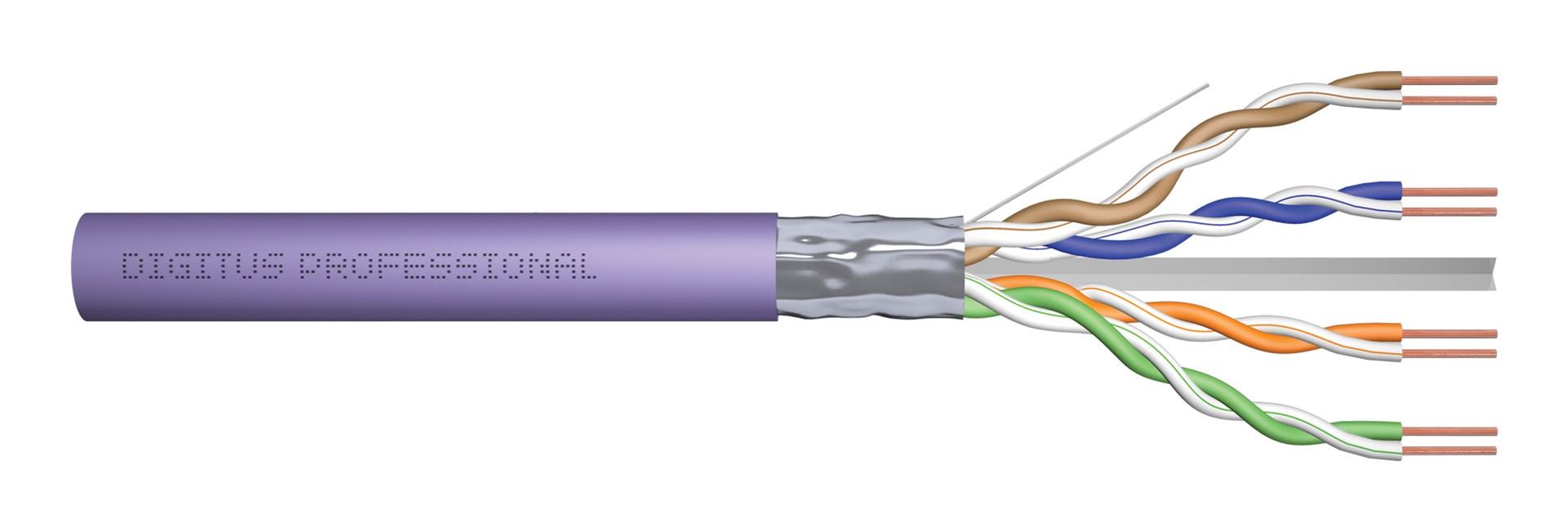 NetvÃ¦rkskabel Cat6 installationskabel â DIGITUS, 100 m, F/UTP, Dca, lilla, LSZH