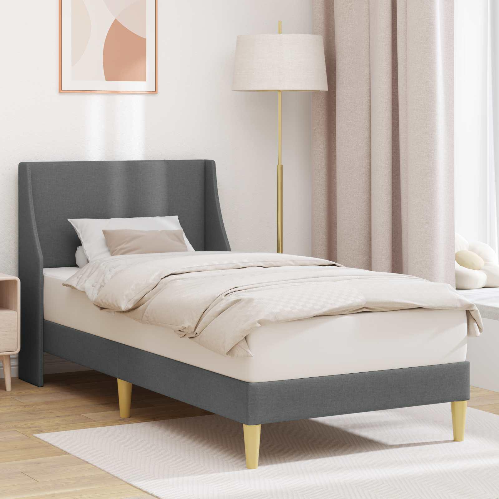 Sengestel med hovedgærde Mørkegrå 90 x 190 cm Fløjl