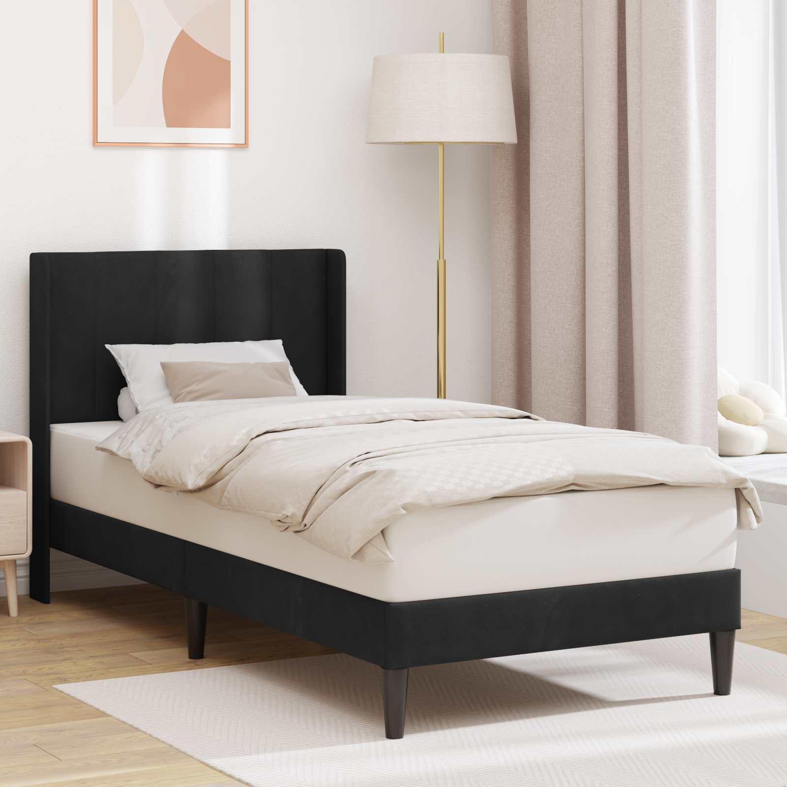 Sengestel Med Hovedgærde Fløjl - Sort / 100 x 200 cm