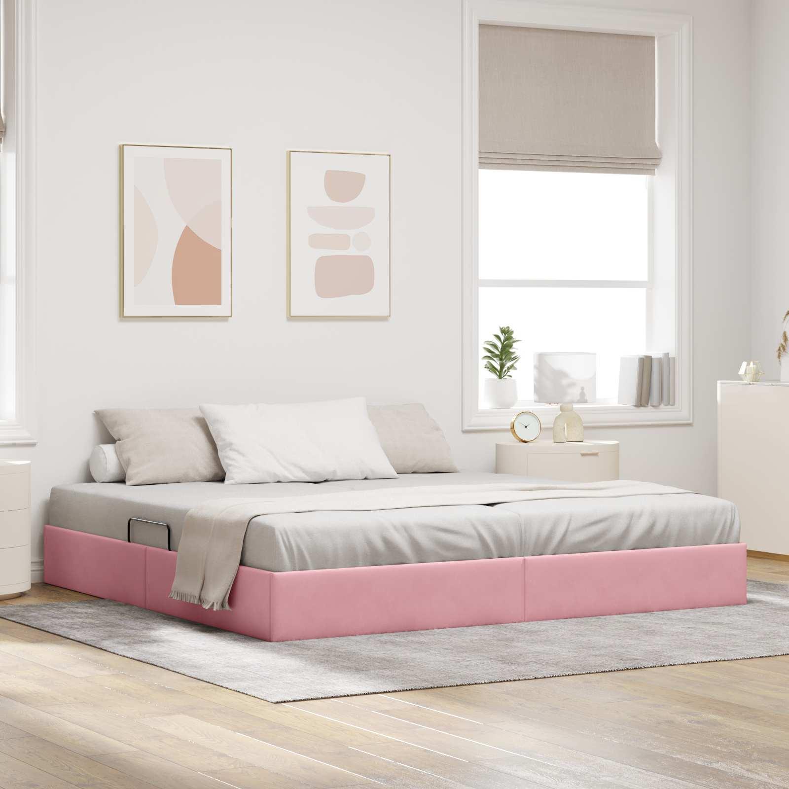 Ottoman Sengestel Med Opbevaring Fløjl - Lyserød / 200 x 200 cm