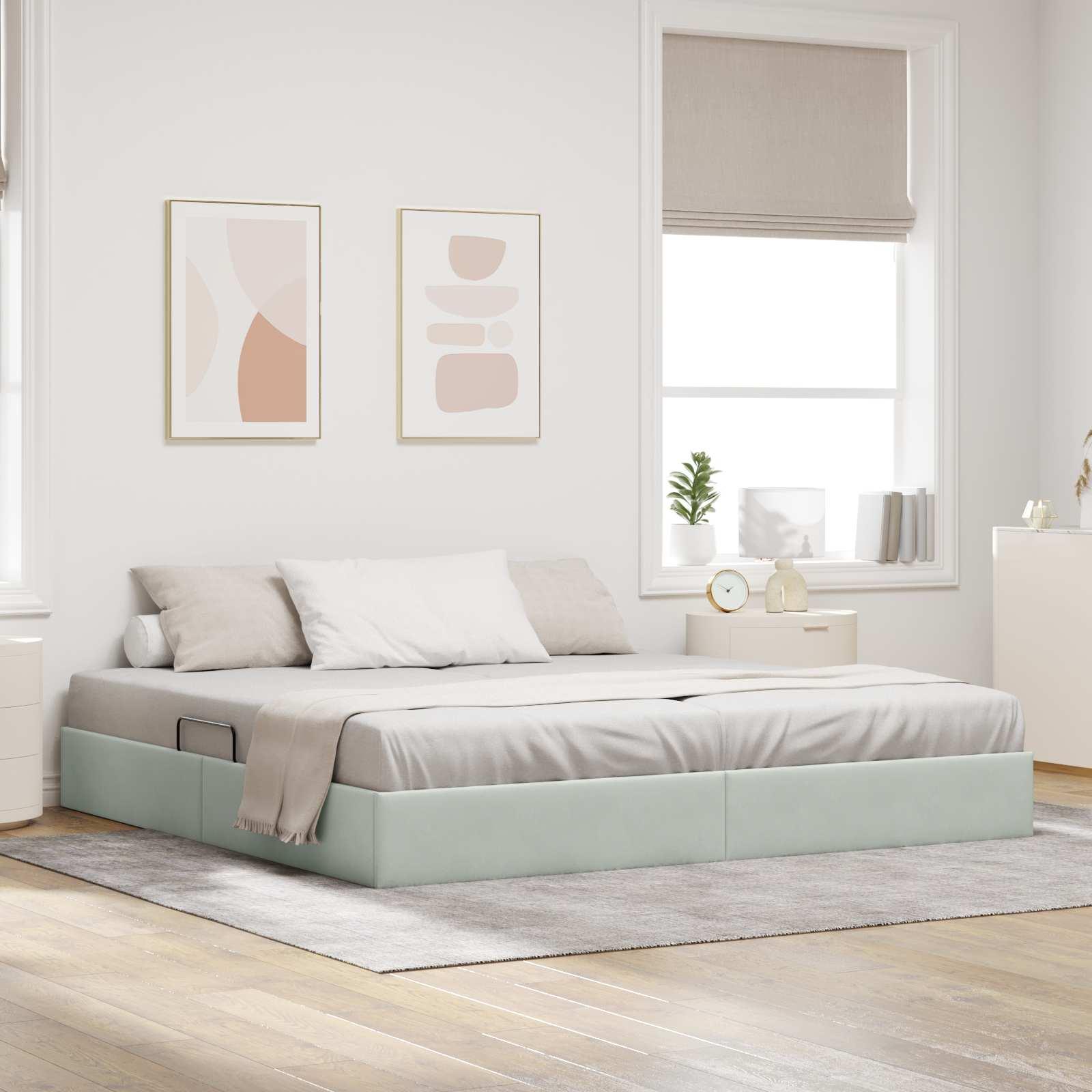 Ottoman Sengestel Med Opbevaring Fløjl - Lysegrå / 200 x 200 cm