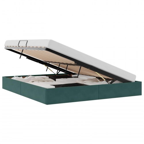 Ottoman sengestel med opbevaring 160 x 200 cm - mørkegrøn fløjl