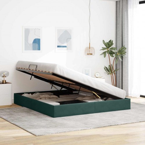 Ottoman sengestel med opbevaring 160 x 200 cm - mørkegrøn fløjl
