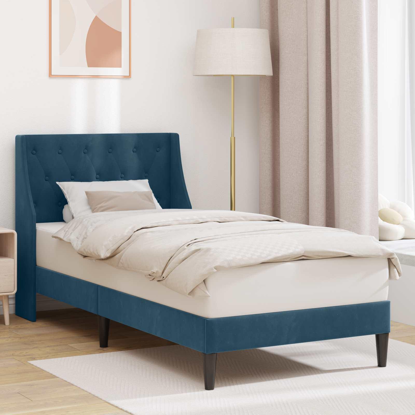 Sengestel med hovedgærde Blå 90 x 190 cm Fløjl