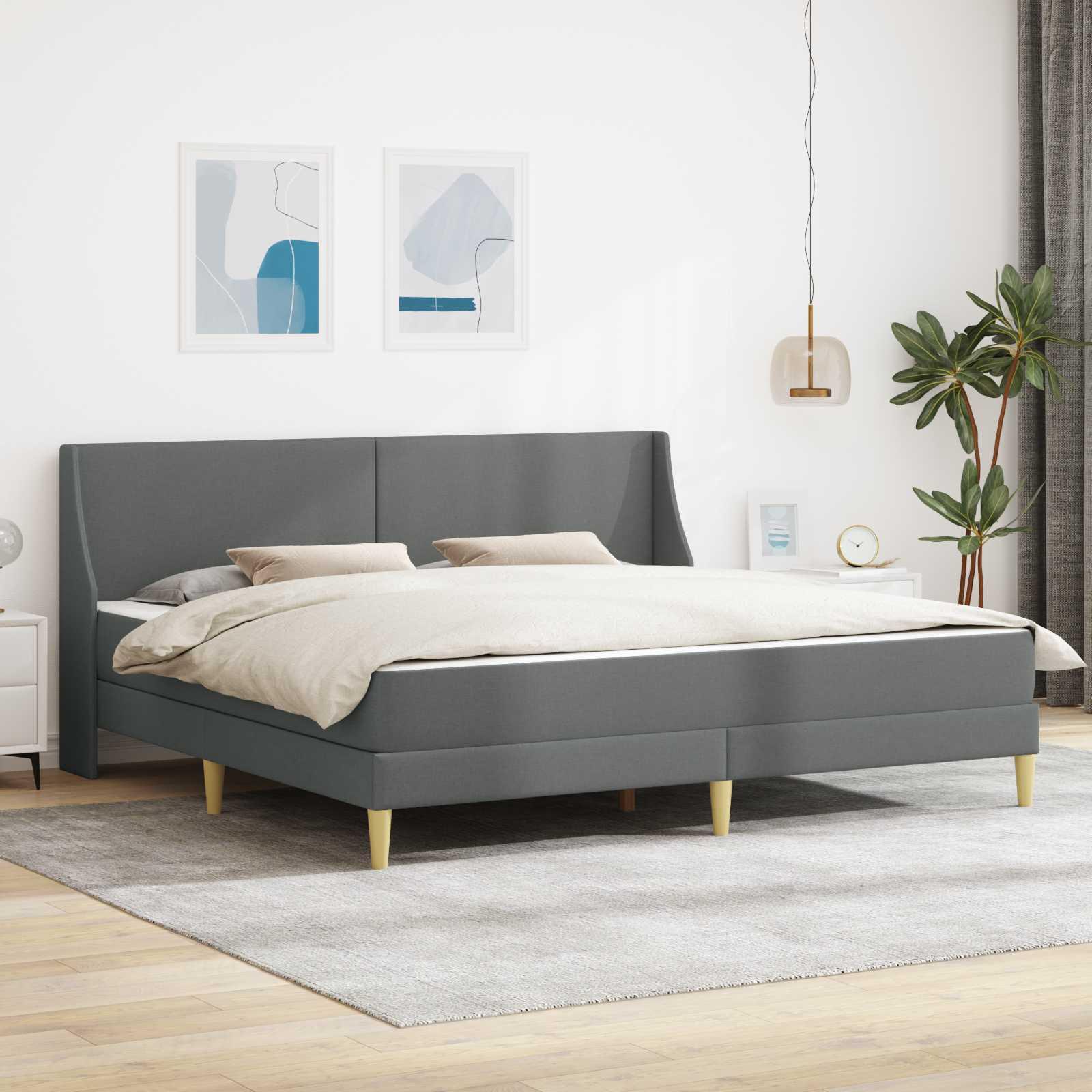 vidaXL Sengeramme med madras med hovedgærde Mørkegrå 180 x 200 cm Stof