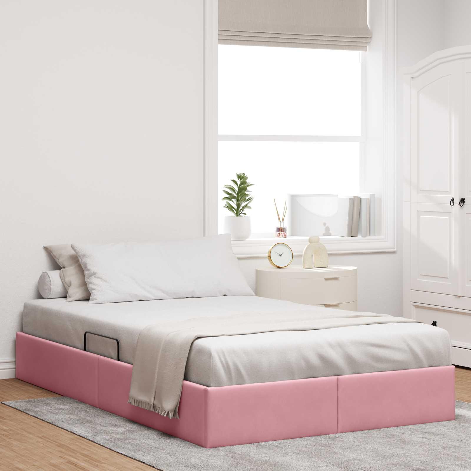 Ottoman Sengestel Med Opbevaring Fløjl - Lyserød / 120 x 200 cm