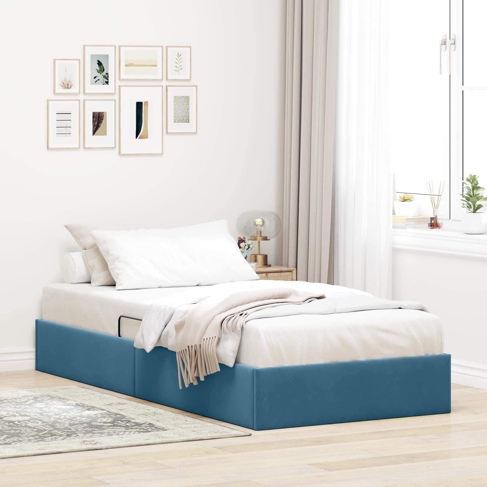 Ottoman Sengestel Med Opbevaring Fløjl - Mørkeblå / 100 x 200 cm