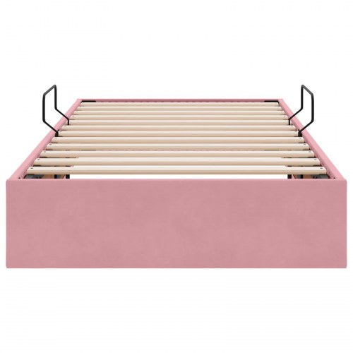 Ottoman sengestel i fløjl med opbevaring - lyserød 90 x 200 cm