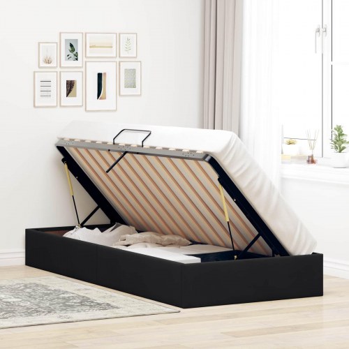 Ottoman sengestel i fløjl med opbevaring - sort, 90 x 200 cm