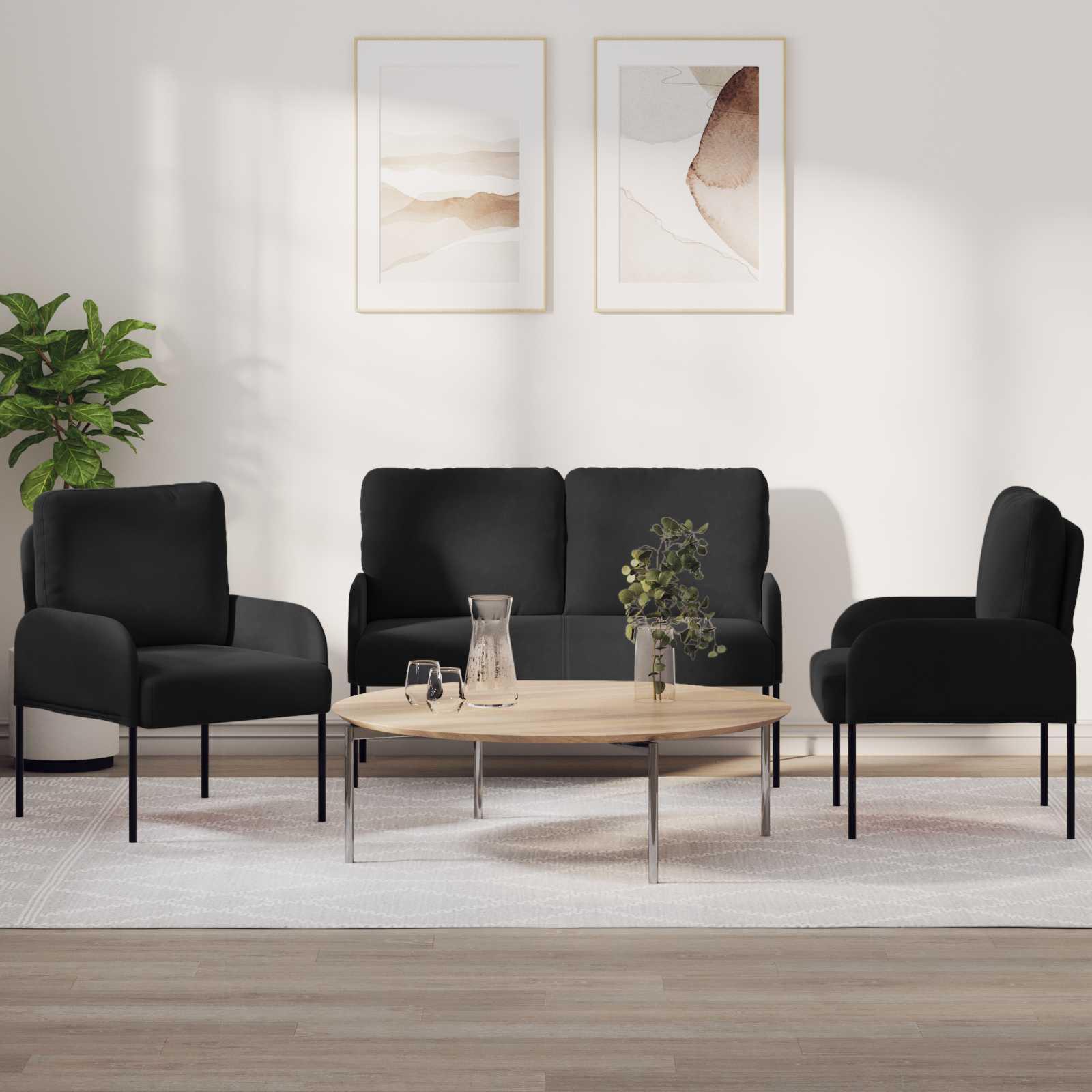 Sofasæt med pude 3 stk Sort 115 x 56 x 80 cm Krydsfinér