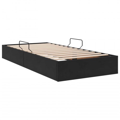 Sengestel med opbevaring i fløjl - sort 90 x 190 cm
