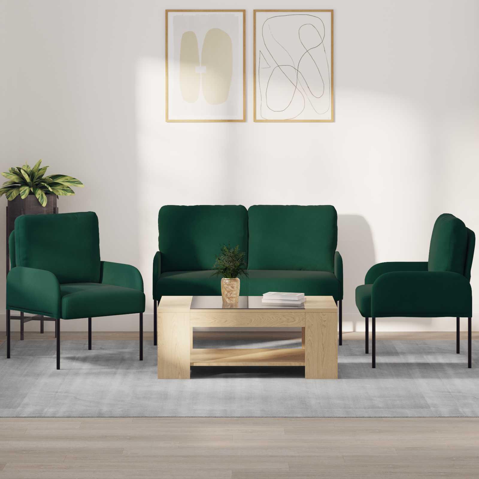 Sofasæt med pude 3 stk Mørkegrøn 115 x 56 x 80 cm Krydsfinér