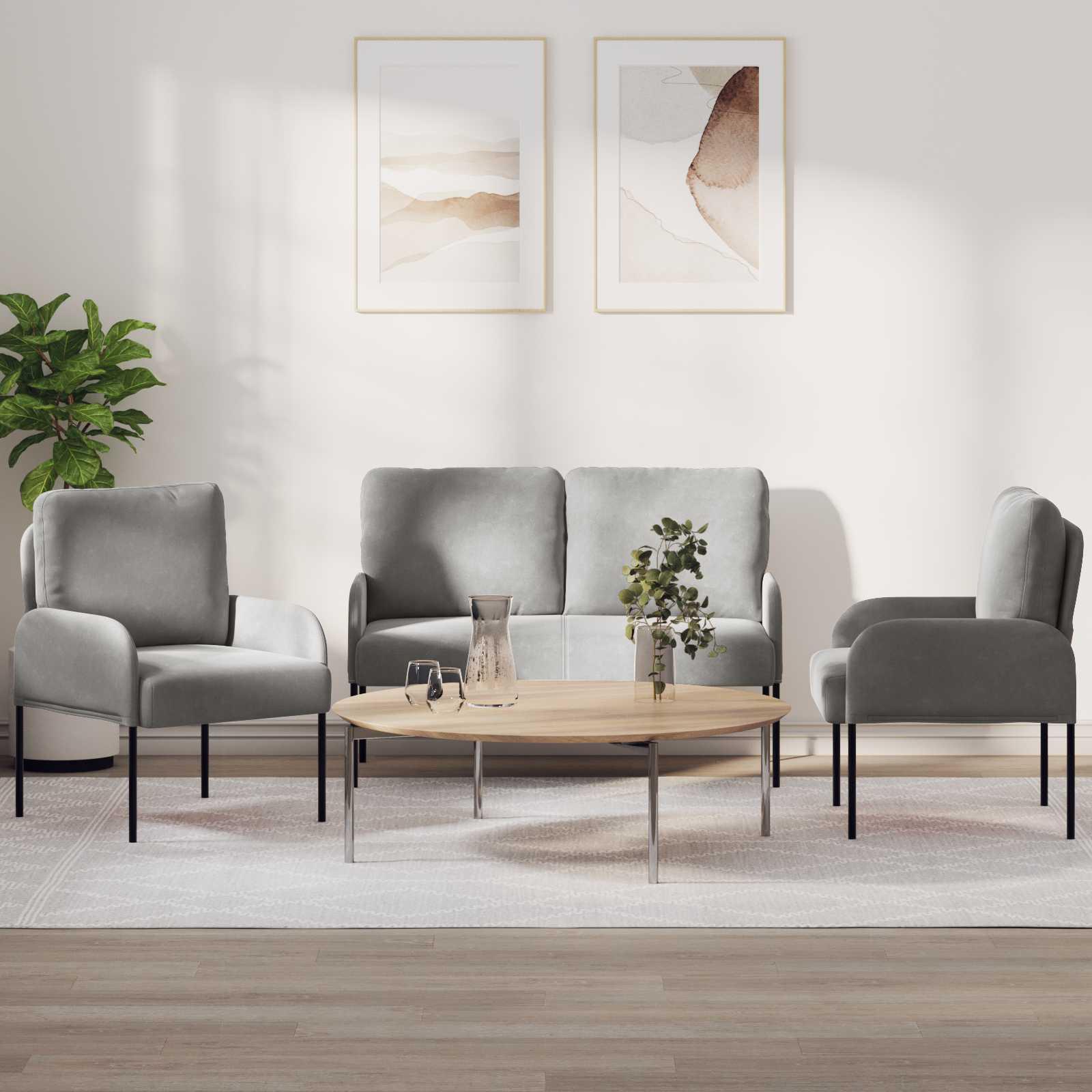 Sofasæt med pude 3 stk Lysegrå 115 x 56 x 80 cm Krydsfinér