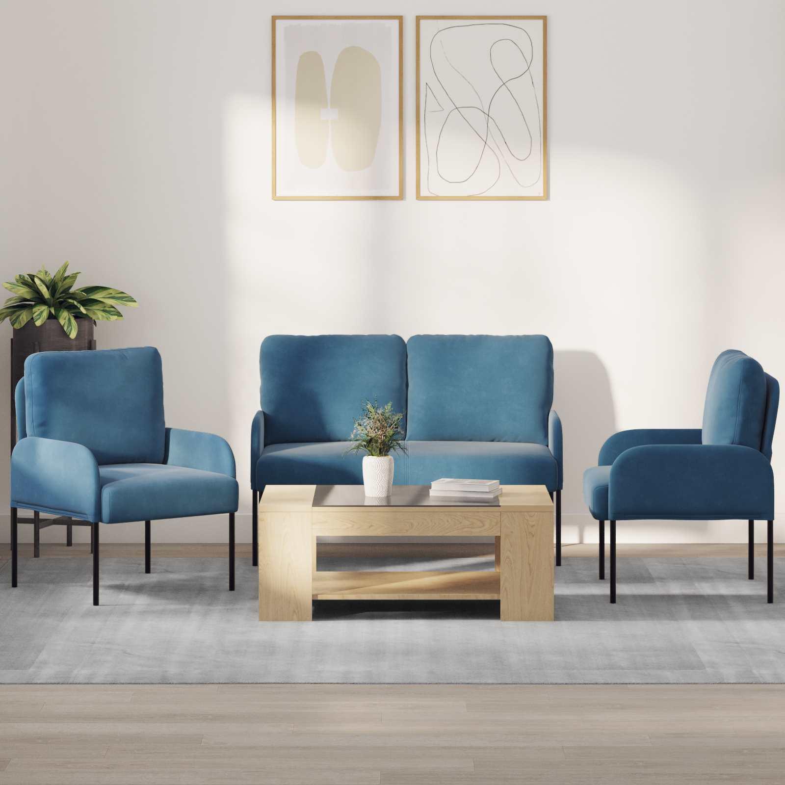 Sofasæt med pude 3 stk Blå 115 x 56 x 80 cm Krydsfinér