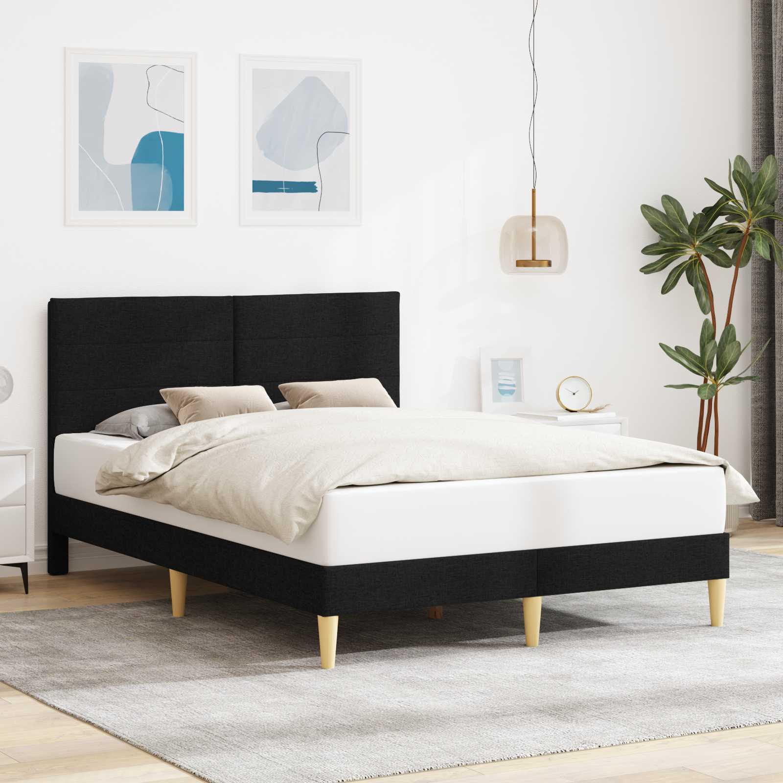 Sengestel med hovedgærde Sort 120 x 190 cm Stof