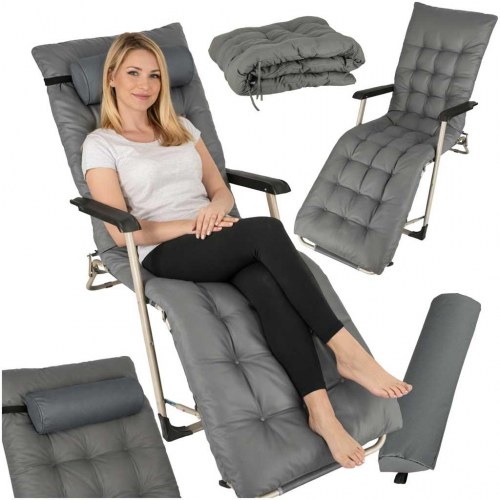 Sammenklappelig have- og strandstol med pude – grå