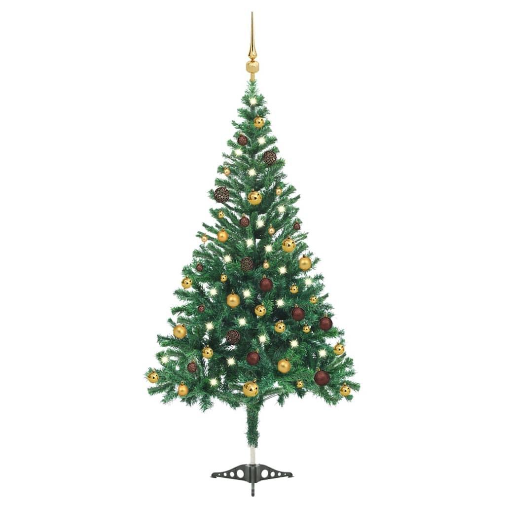 Kunstigt juletræ med lys og kuglesæt 210 cm 910 grene