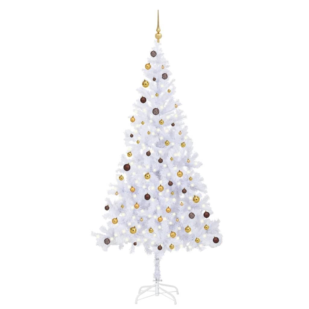 Kunstigt juletræ med lys og kuglesæt 210 cm 910 grene