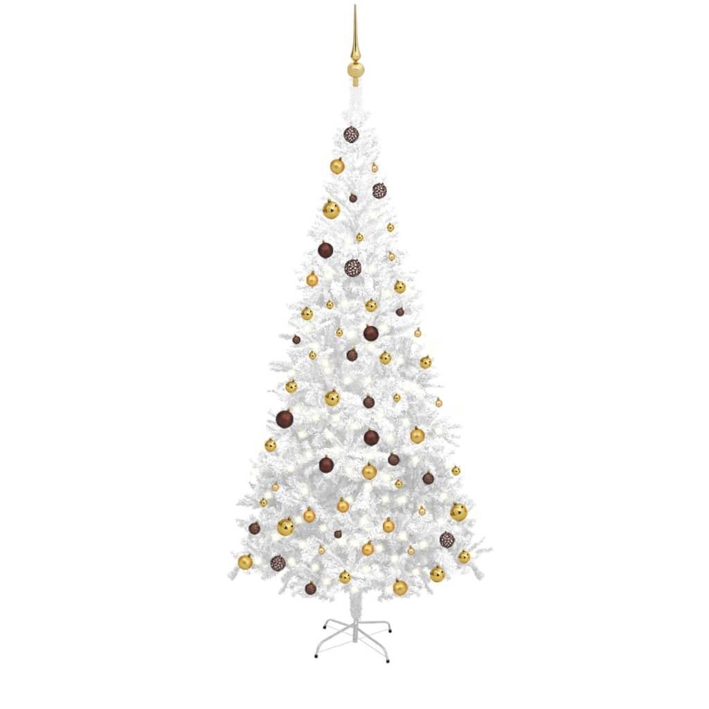 Billede af Kunstigt juletræ med lys og kuglesæt 240 cm hvid hos Boligcenter.dk