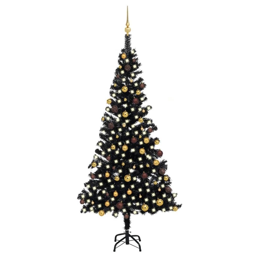 Kunstigt juletræ med lys og kuglesæt 210 cm PVC sort